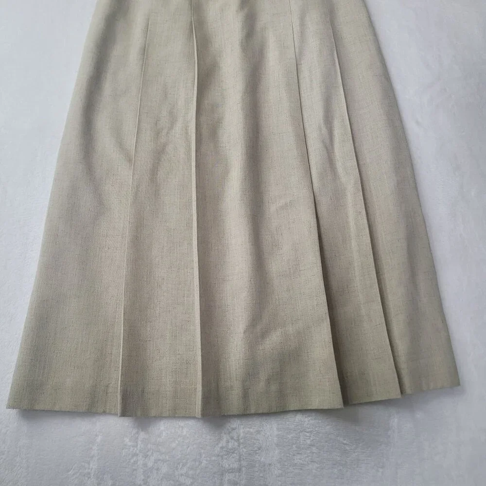 VTG Orvis Pleated Women's Beige Linen Blend Lined Maxi Skirt Size 10 Made in USA - Picture 5 of 11